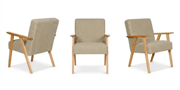 Fotel w stylu PRL krzesło retro vintage beżowy welur Soler Family Meble — widoki produktu