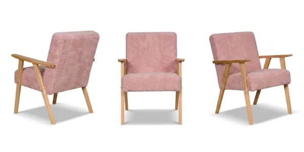 Fotel w stylu PRL retro krzesło vintage welur różowy new Soler Family Meble — widoki produktu