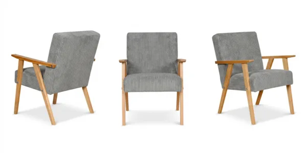 Fotel w stylu PRL retro krzesło vintage sztruks szary j. Soler Family Meble — widoki produktu