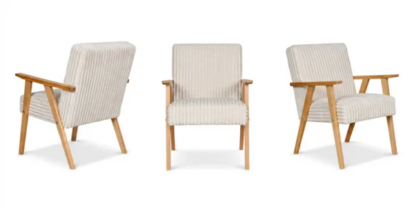 Fotel w stylu PRL retro krzesło vintage sztruks beżowy Soler Family Meble — widoki produktu