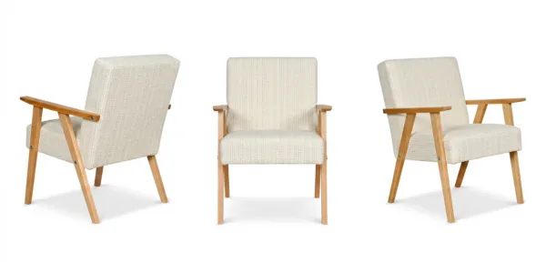 Fotel w stylu PRL retro krzesło vintage szenil welur beż Soler Family Meble — widoki produktu