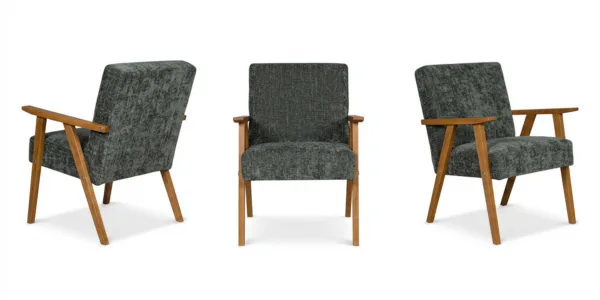 Fotel w stylu PRL retro krzesło vintage szenil welur szary Soler Family — widoki produktu