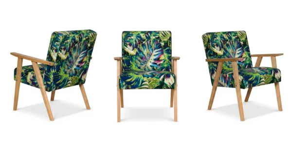 Zestaw 2 foteli w stylu PRL retro krzesło vintage Print zielony Soler — widoki produktu