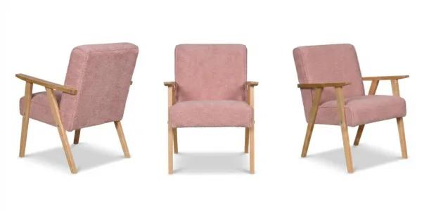 Zestaw 2 foteli w stylu PRL retro krzesło vintage welur różowy Soler Family — widoki produktu