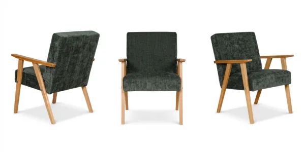 Zestaw 2 foteli w stylu PRL retro krzesło vintage szenil szary Soler Family — widoki produktu