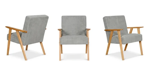 Zestaw 2 foteli stylu PRL retro krzesło vintage sztruks szary Soler Family — widoki produktu