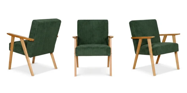 Zestaw 2 foteli w stylu PRL retro krzesło vintage sztruks zielony Soler — widoki produktu