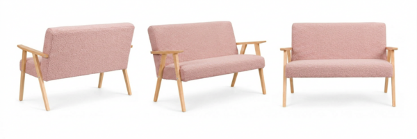 Sofa w stylu PRL retro kanapa vintage welur różowy Soler Family Meble — widoki produktu