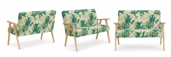 Sofa stylu PRL retro kanapa vintage welur zielony print Soler Family Meble — widoki produktu