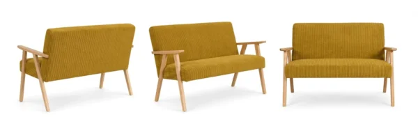 Sofa w stylu PRL retro kanapa vintage welur musztardowy Soler Family Meble — widoki produktu