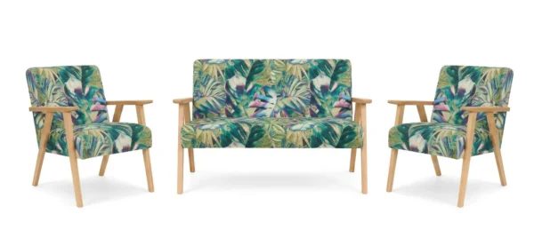 Zestaw wypoczynkowy sofa 2-os 2 fotele retro vintage zielona Soler Family — widoki produktu