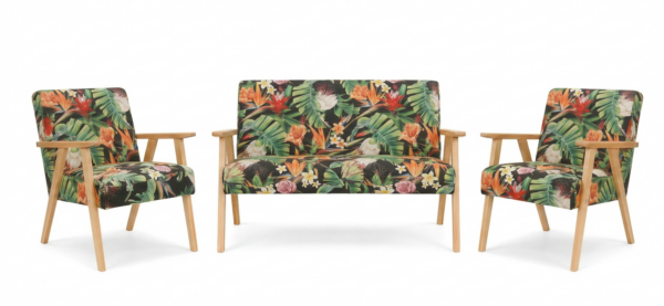 Zestaw wypoczynkowy sofa 2-os 2 fotele retro vintage ciemnozielony Soler — widoki produktu