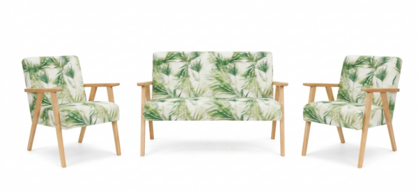 Zestaw wypoczynkowy sofa 2-os 2 fotele retro vintage koperkowy Soler Family — widoki produktu