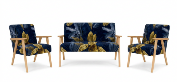 Zestaw wypoczynkowy sofa 2-os 2 fotele welur granatowy Soler Family Meble — widoki produktu