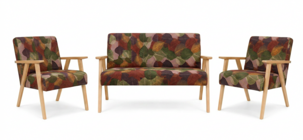 Zestaw wypoczynkowy sofa 2-os 2 fotele retro jesienny miedziany Soler — widoki produktu