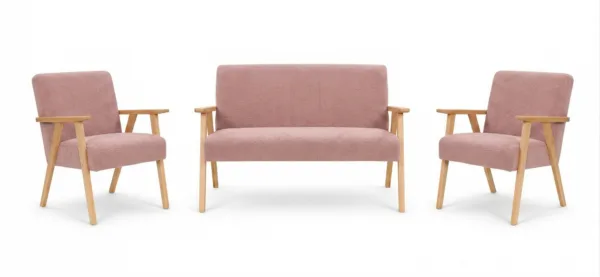 Zestaw wypoczynkowy sofa 2-os 2 fotele welur różowy Soler Family Meble — widoki produktu