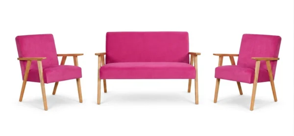 Zestaw wypoczynkowy sofa 2-os 2 fotele retro vintage różowy Soler Family — widoki produktu