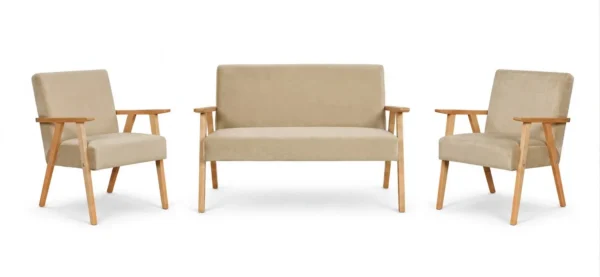 Zestaw wypoczynkowy sofa 2-os 2 fotele tkanina beżowy Soler Family Meble — widoki produktu