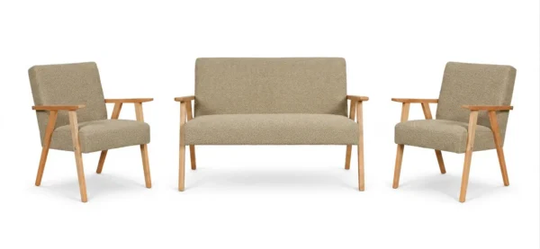 Zestaw wypoczynkowy sofa 2-os 2 fotele bujany beżowy Soler Family Meble — widoki produktu