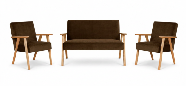 Zestaw wypoczynkowy sofa 2-os 2 fotele brązowy welur Soler Family Meble — widoki produktu