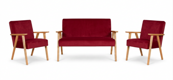 Zestaw wypoczynkowy sofa 2-os 2 fotele welur czerwony Soler Family Meble — widoki produktu