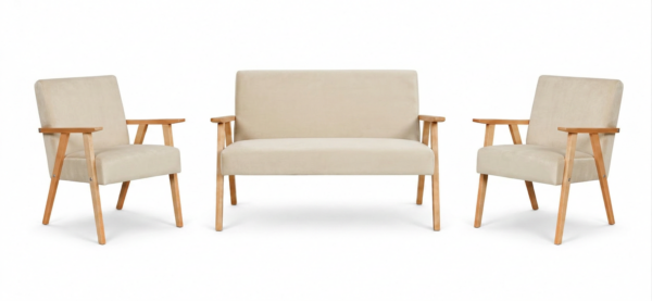 Zestaw wypoczynkowy sofa 2-os 2 fotele welur beżowy Soler Family Meble — widoki produktu