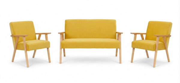 Zestaw wypoczynkowy sofa 2-os 2 fotele retro vintage żółty Soler Family — widoki produktu