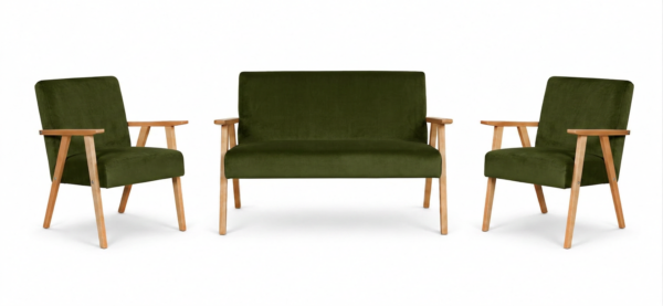 Zestaw wypoczynkowy sofa 2-os 2 fotele zielony khaki Soler Family Meble — widoki produktu
