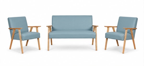 Zestaw wypoczynkowy sofa 2-os 2 fotele retro welur niebieski Soler Family — widoki produktu