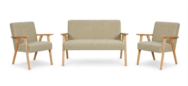 Zestaw wypoczynkowy sofa 2-os 2 fotele retro vintage szenil beżowy Soler — widoki produktu
