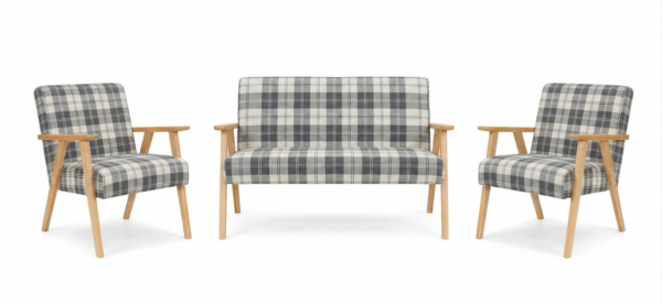Zestaw wypoczynkowy sofa 2-os 2 fotele retro vintage plecionka czarny biały — widoki produktu