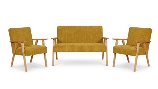Zestaw wypoczynkowy sofa 2-os 2 fotele welur musztardowy Soler Family Meble — widoki produktu