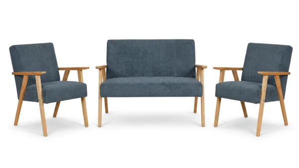 Zestaw wypoczynkowy sofa 2-os 2 fotele welur granatowy Soler Family Meble — widoki produktu