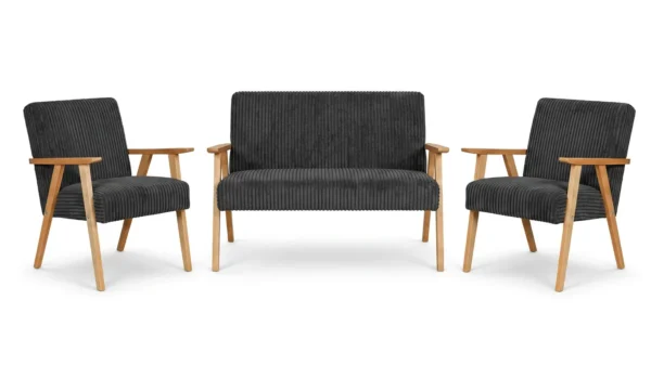 Zestaw wypoczynkowy sofa 2-os 2 fotele welurowy czarny Soler Family Meble — widoki produktu
