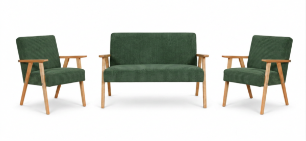 Zestaw wypoczynkowy sofa 2-os 2 fotele welur zielony Soler Family Meble — widoki produktu
