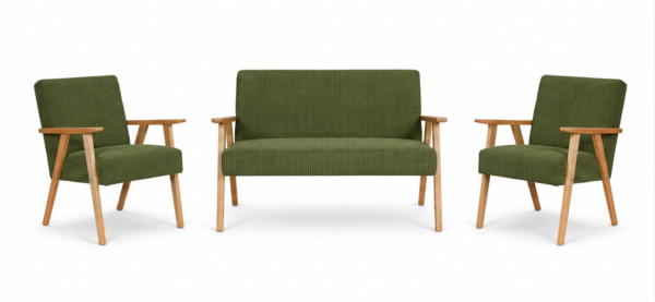 Zestaw wypoczynkowy sofa 2-os 2 fotele welurowy zielony Soler Family Meble — widoki produktu