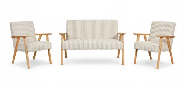 Zestaw wypoczynkowy sofa 2-os 2 fotele sztruks beżowy Soler Family Meble — widoki produktu