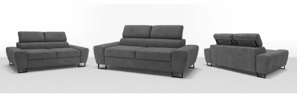 Kanapa sofa rozkładana f spania reg zagłówek welur szary Savio 2 os Family — widoki produktu