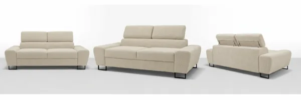 Kanapa sofa rozkładana f spania reg zagłówek welur beżowy Savio 2 os Family — widoki produktu