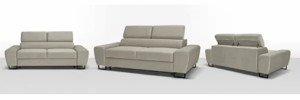 Kanapa sofa rozkładana f spania reg zagłówek welur szary Savio 2 os Family — widoki produktu
