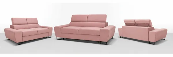 Kanapa sofa rozkładana f spania reg zagłówek różowy Savio 2 os Family Meble — widoki produktu