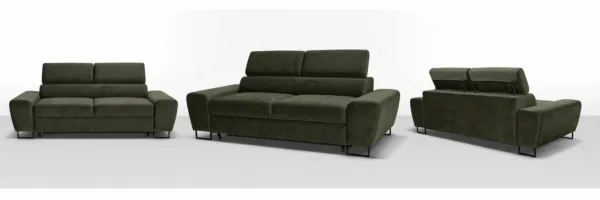 Kanapa sofa rozkładana f spania reg zagłówek aksamit szary Savio 2 os — widoki produktu