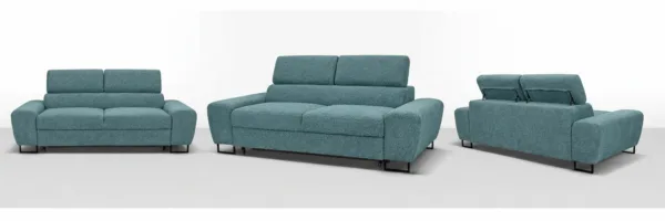 Kanapa sofa rozkładana f spania reg zagłówek Boucla niebieski Savio 2 os — widoki produktu