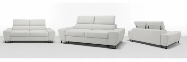 Kanapa sofa rozkładana f spania reg zagłówek skaj biały Savio 2 os Family — widoki produktu