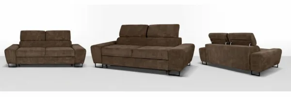 Kanapa sofa rozkładana f spania reg zagłówek sztruks brązowy Savio 2 os — widoki produktu