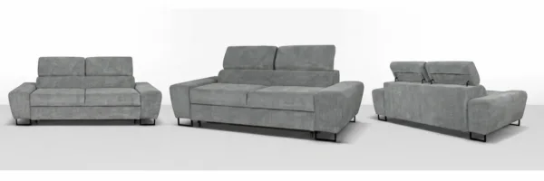 Kanapa sofa rozkładana f spania reg zagłówek sztruks grafit Savio 2 Family — widoki produktu