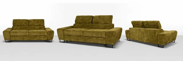 Kanapa sofa rozkładana f spania reg zagłówek szenil zielony Savio 2 Family — widoki produktu