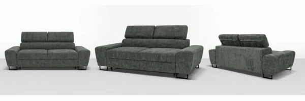 Kanapa sofa rozkładana f spania reg zagłówek szenil welur szary Savio 2 os — widoki produktu