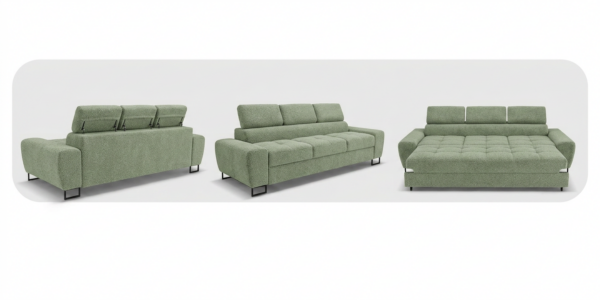 Kanapa sofa rozkładana f spania reg zagłówek Boucla miętowy Savio 3 os — widoki produktu