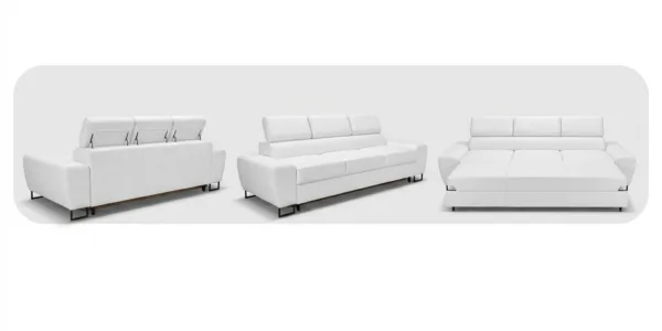 Kanapa sofa rozkładana f spania reg zagłówek ekoskóra biały Savio 3 os — widoki produktu